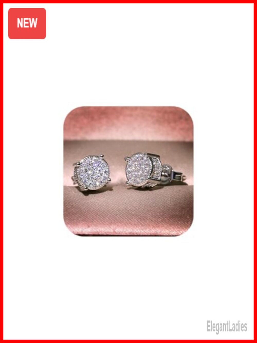 18K White Gold Plated Cubic Zirconia Stud Earrings Hypoallergenic